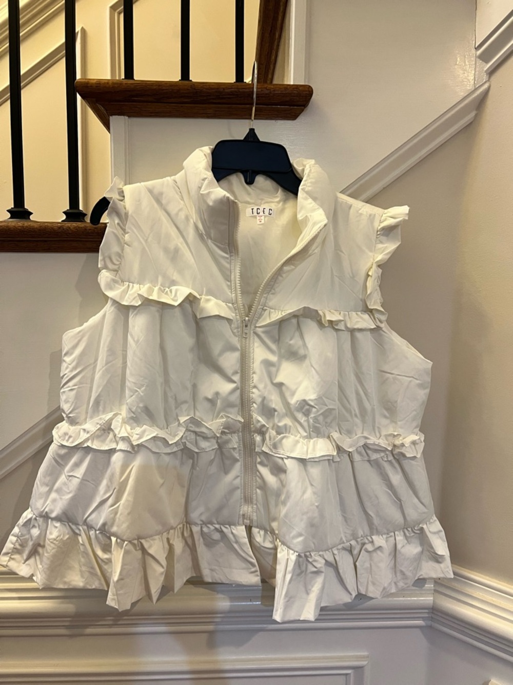 TCEC Soft White Zip Front Puff Vest